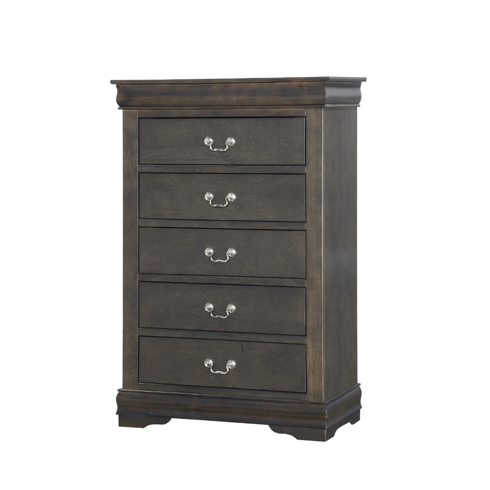 Traditional Style Five Drawer Wooden Chest with Bracket Base Dark Gray - 26796 AMF-26796