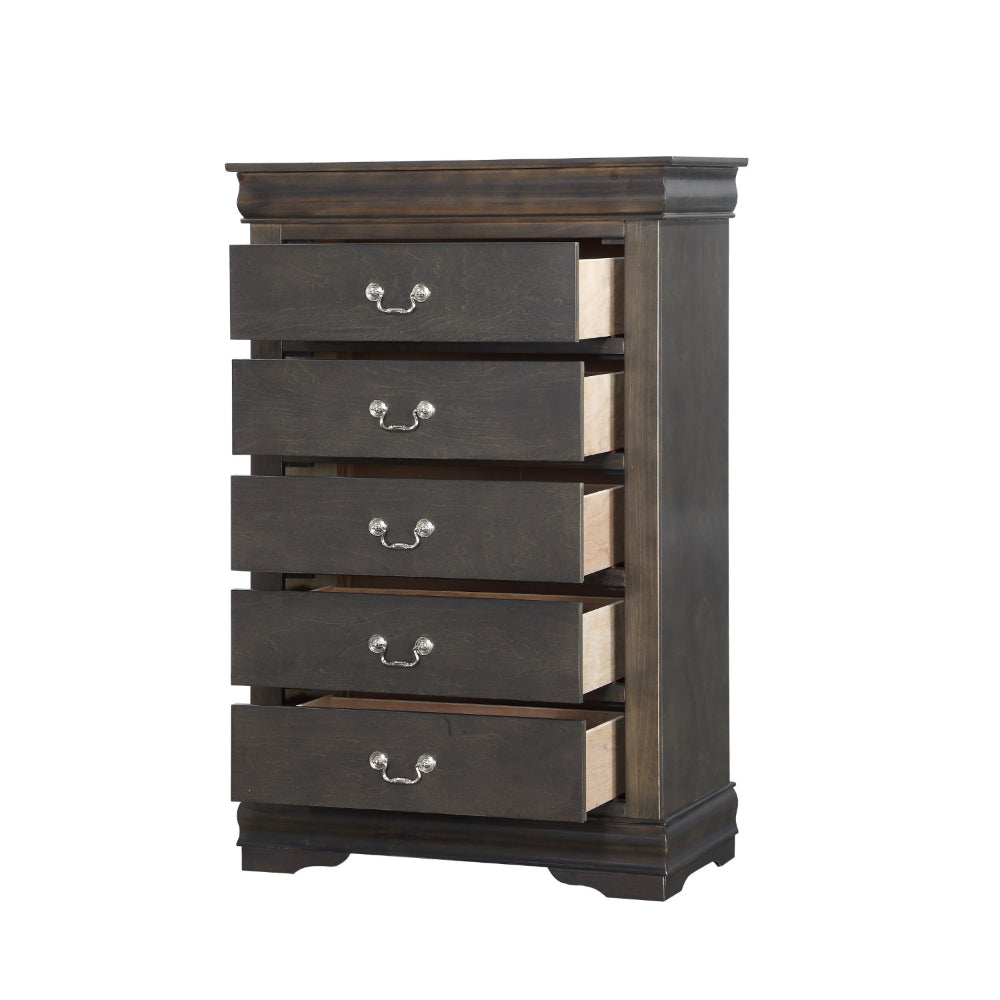 Traditional Style Five Drawer Wooden Chest with Bracket Base, Dark Gray - 26796