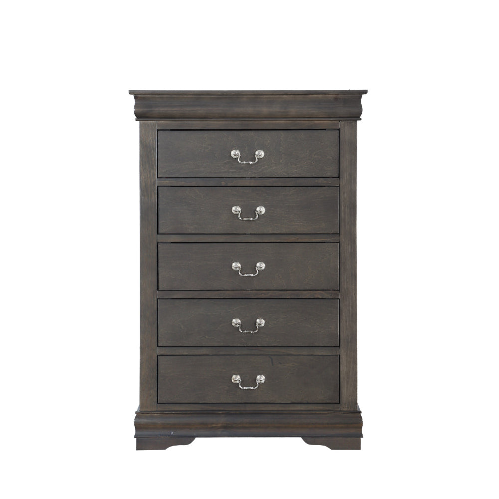 Traditional Style Five Drawer Wooden Chest with Bracket Base Dark Gray - 26796 AMF-26796