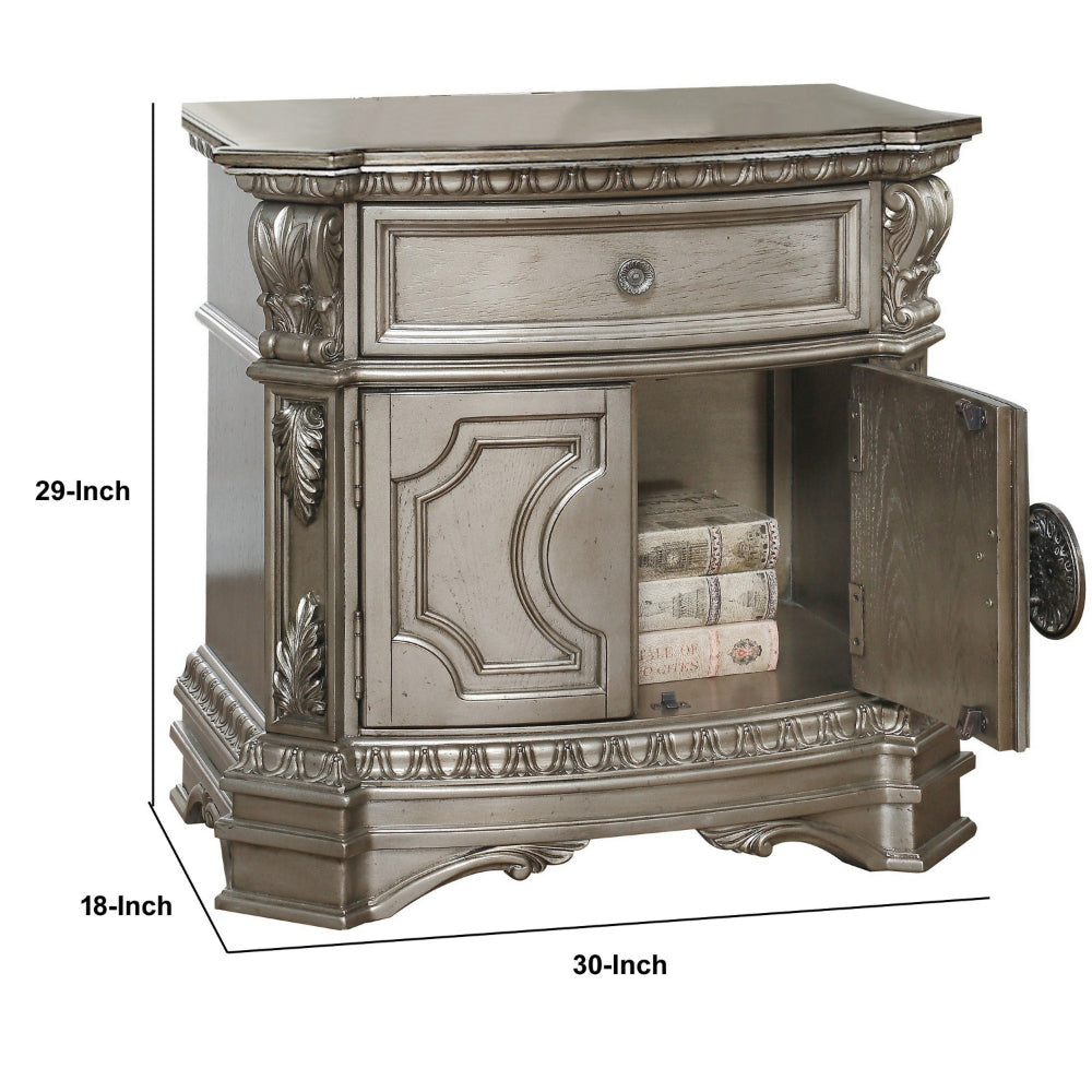 Wood Top Nightstand With One Drawer And Two Door Shelf Antique Champagne AMF-26935