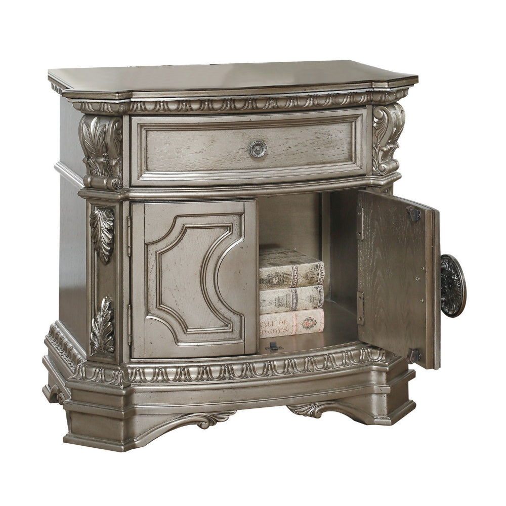 Wood Top Nightstand With One Drawer And Two Door Shelf Antique Champagne AMF-26935