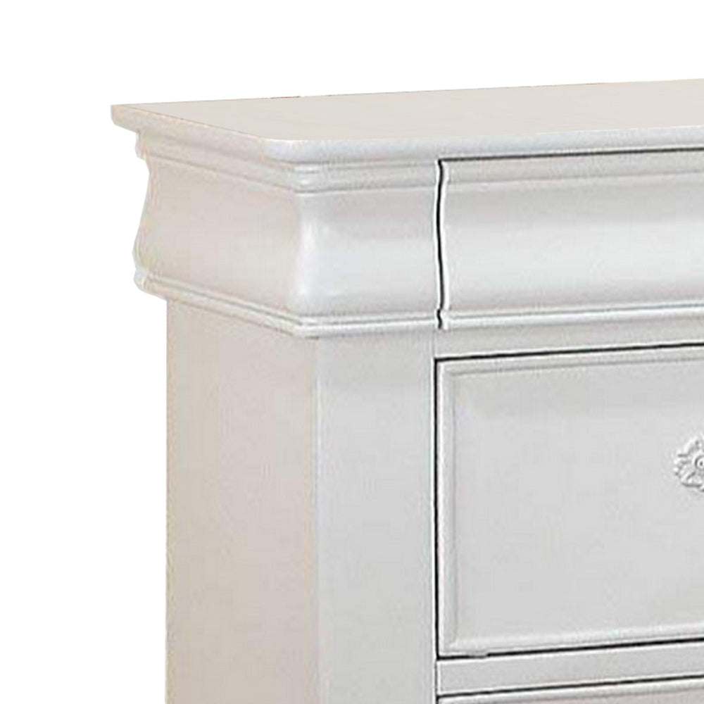 2 Drawer Wooden Nightstand with Hanging Pulls and Bracket Feet White AMF-30243