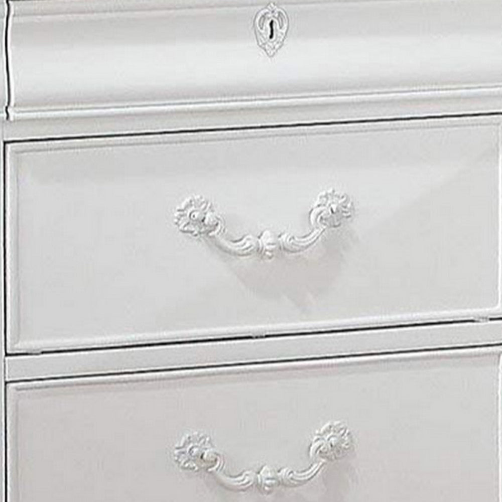 2 Drawer Wooden Nightstand with Hanging Pulls and Bracket Feet White AMF-30243