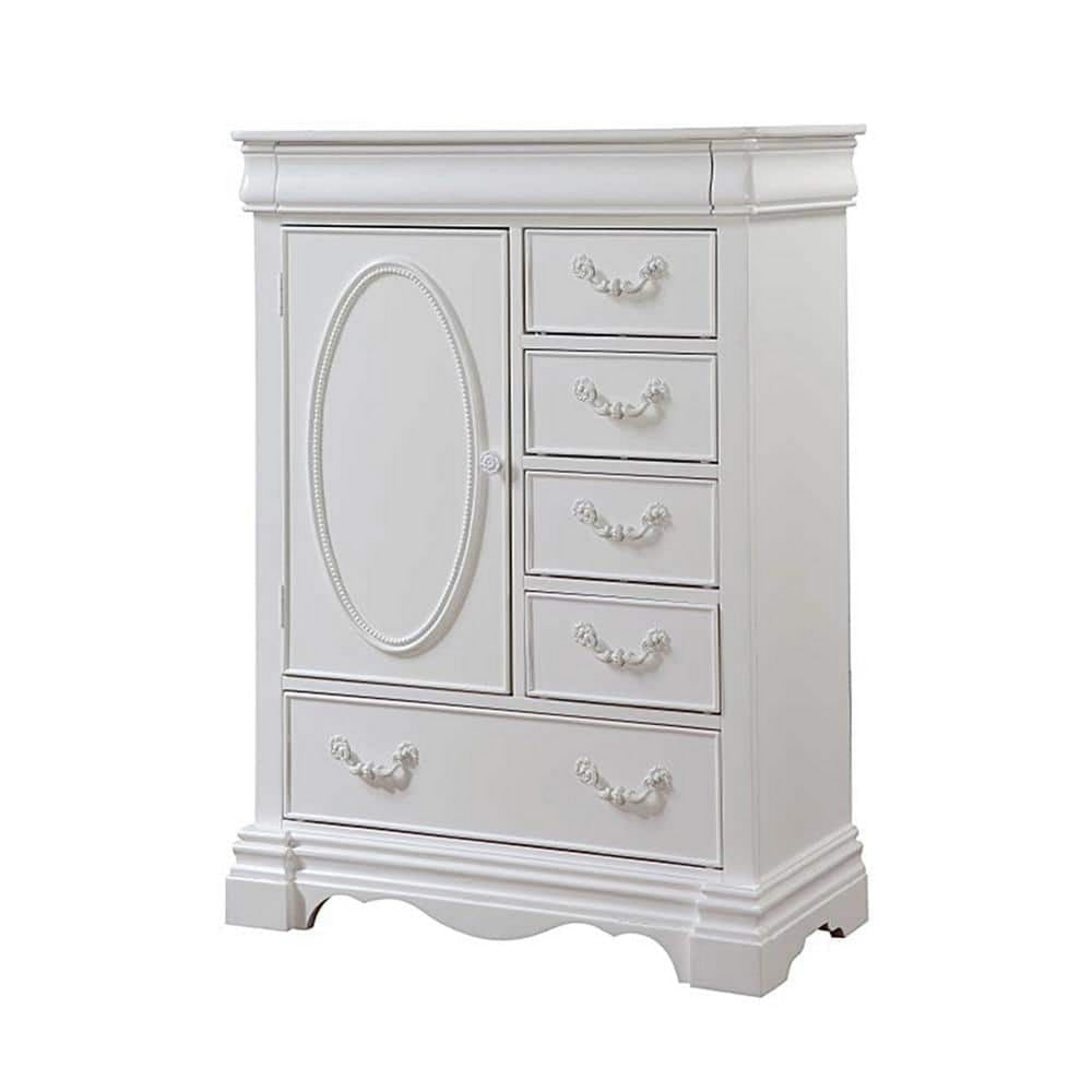 Six Drawer And One Door Shelf Chest With Scalloped Feet White By Casagear Home AMF-30246