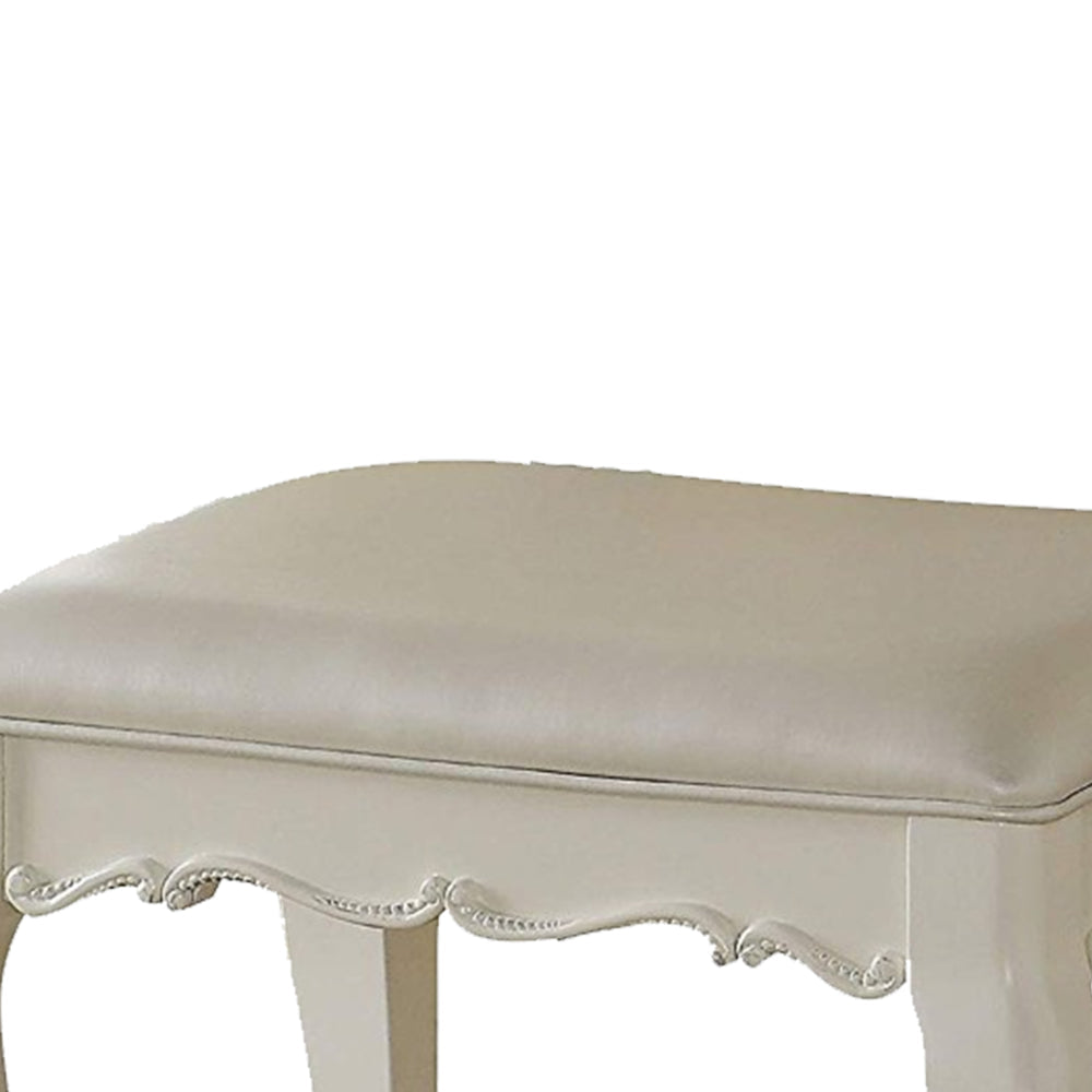 Traditional Style Wood and Leatherette Vanity Stool with Padded Seat White AMF-30519