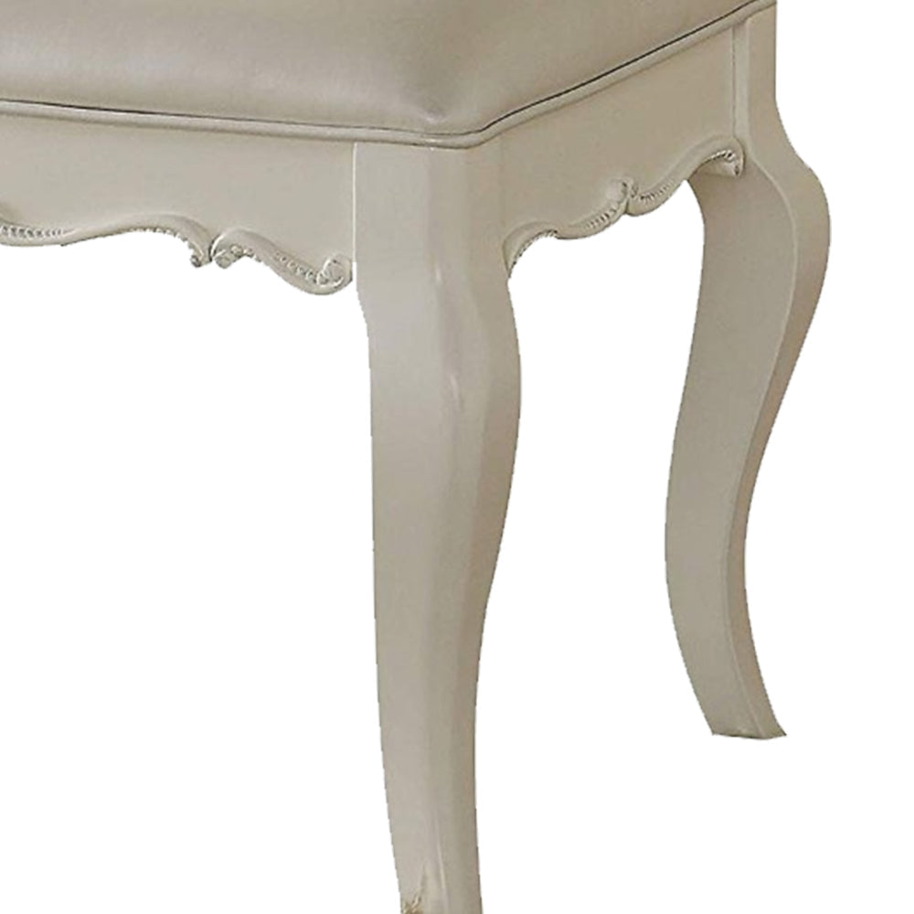 Traditional Style Wood and Leatherette Vanity Stool with Padded Seat White AMF-30519