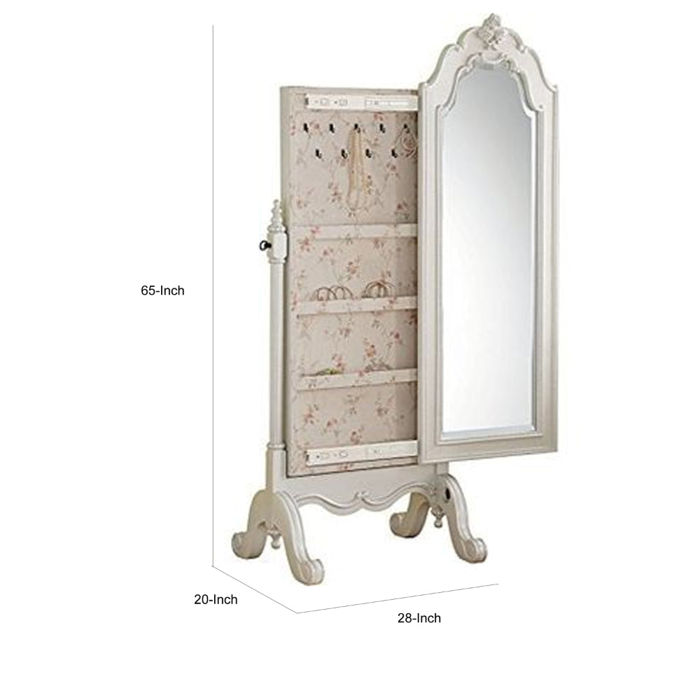 65’ Mirrored Wooden Jewelry Armoire White By ACME AMF-30520