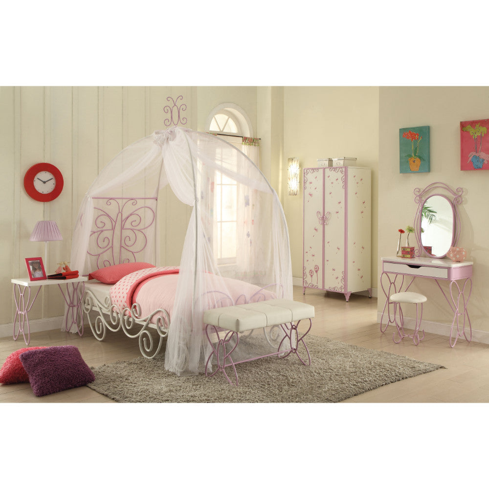 Angel Full Bed with Canopy, White & Purple By Casagear Home