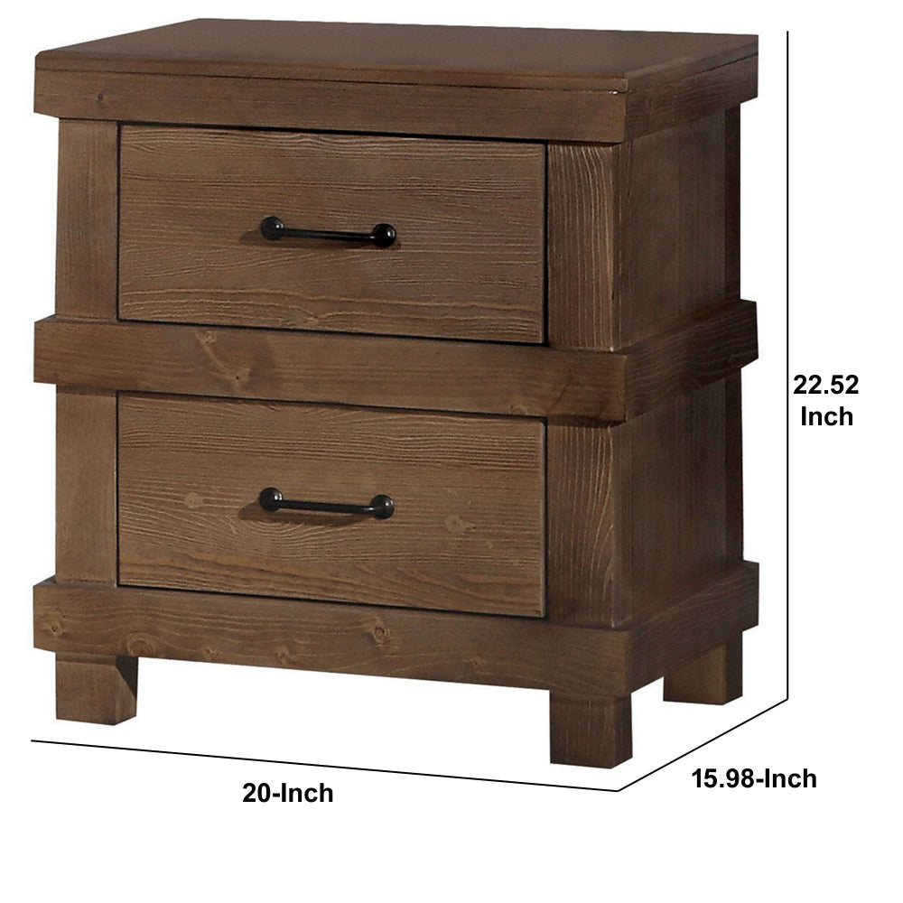 Two Drawer Nightstand With Metal Handle Antique Oak AMF-30613