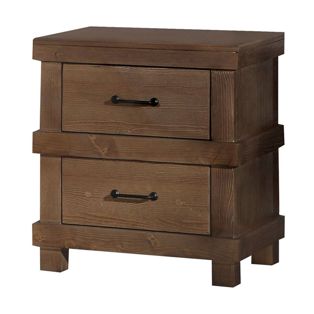 Two Drawer Nightstand With Metal Handle Antique Oak AMF-30613