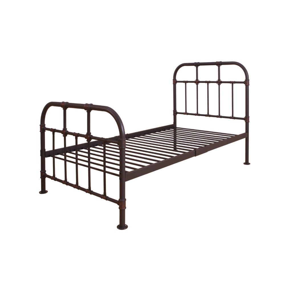 Metal Twin Bed with Pipe Design Structure Antique Bronze By Casagear Home AMF-30730T