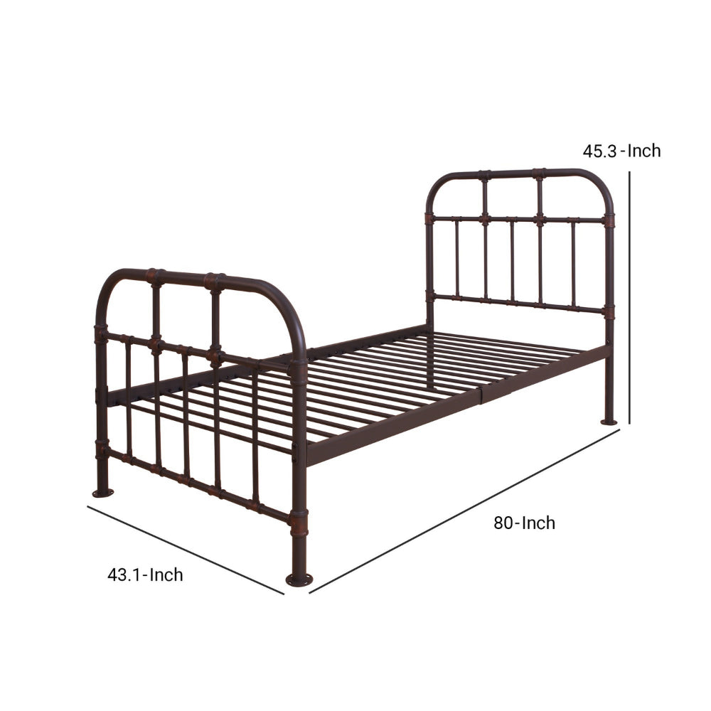 Metal Twin Bed with Pipe Design Structure Antique Bronze By Casagear Home AMF-30730T