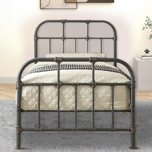 Metal Twin Bed with Pipe Design Structure, Antique Bronze By Casagear Home