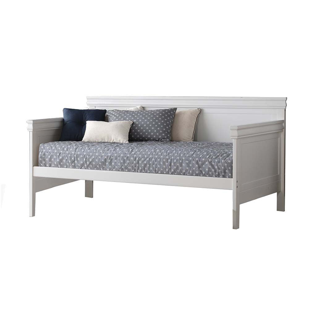 Transitional Wooden Day Bed with Beveled Edges, White By Casagear Home