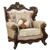 Rolled Arm Chair With Floral Arched Backrest And Two Pillows Brown And Beige By Casagear Home AMF-51052