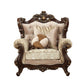 Rolled Arm Chair With Floral Arched Backrest And Two Pillows Brown And Beige By Casagear Home AMF-51052