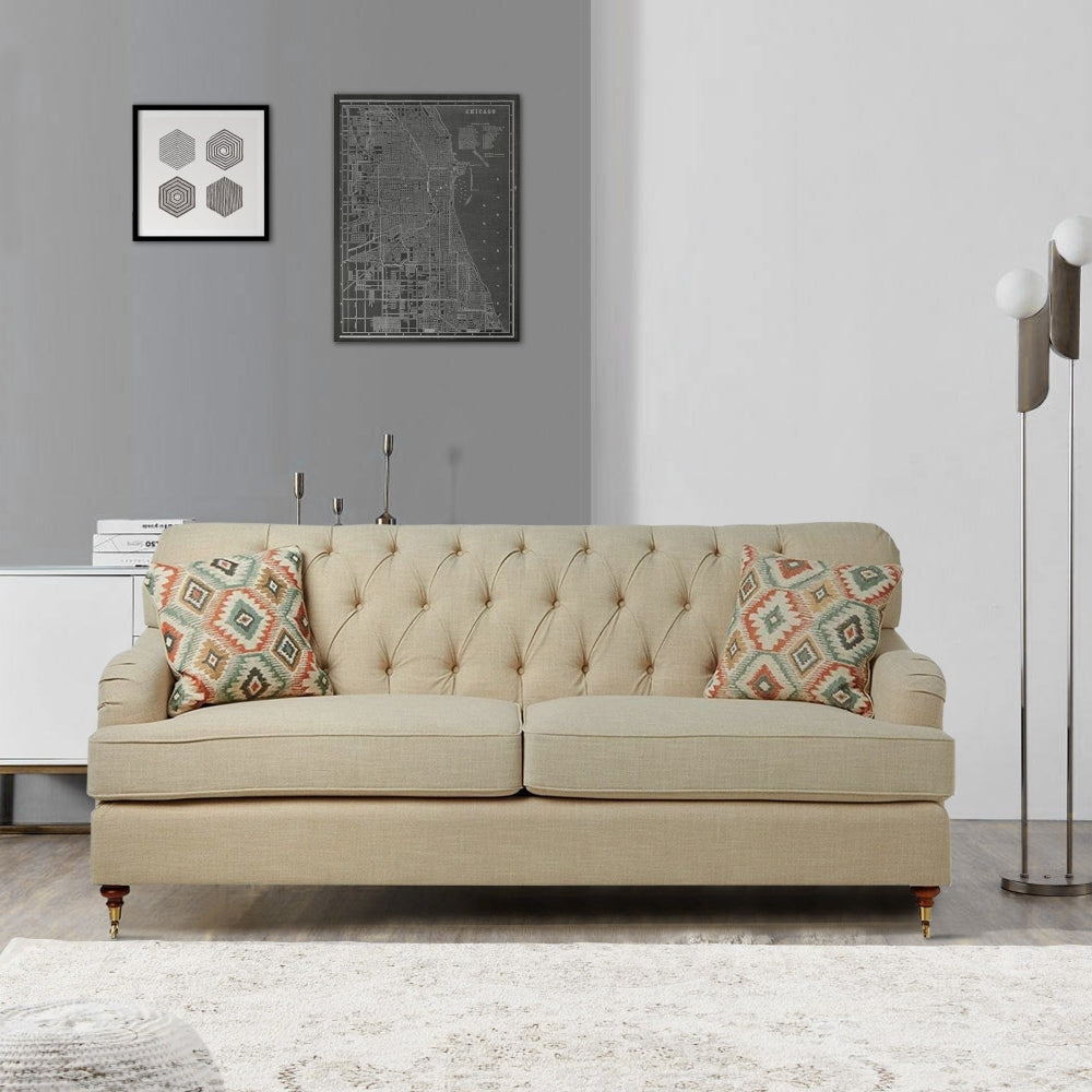 Fabric Upholstered Sofa with 2 Pillows, Beige By Casagear Home