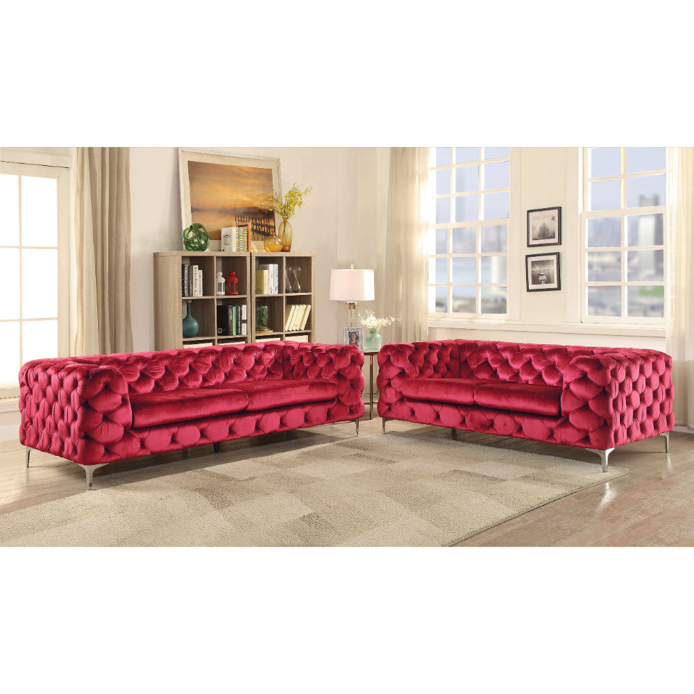 Modish Sofa, Red Velvet By Casagear Home