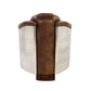 Faux Leather Upholstered Chair Wooden with Aluminium Patchwork Brown and Silver By Casagear Home AMF-53547