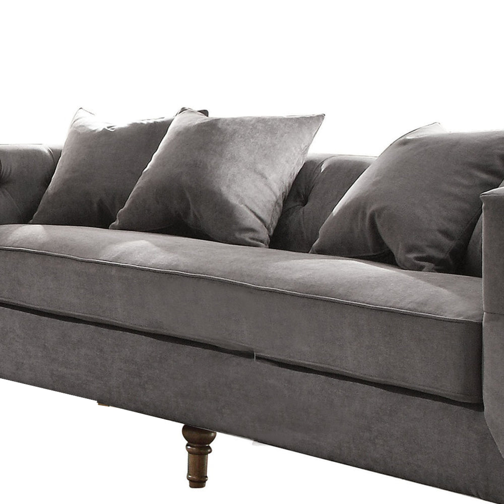 Regal Gray Velvet Sofa with 4 Pillows By Casagear Home AMF-53580