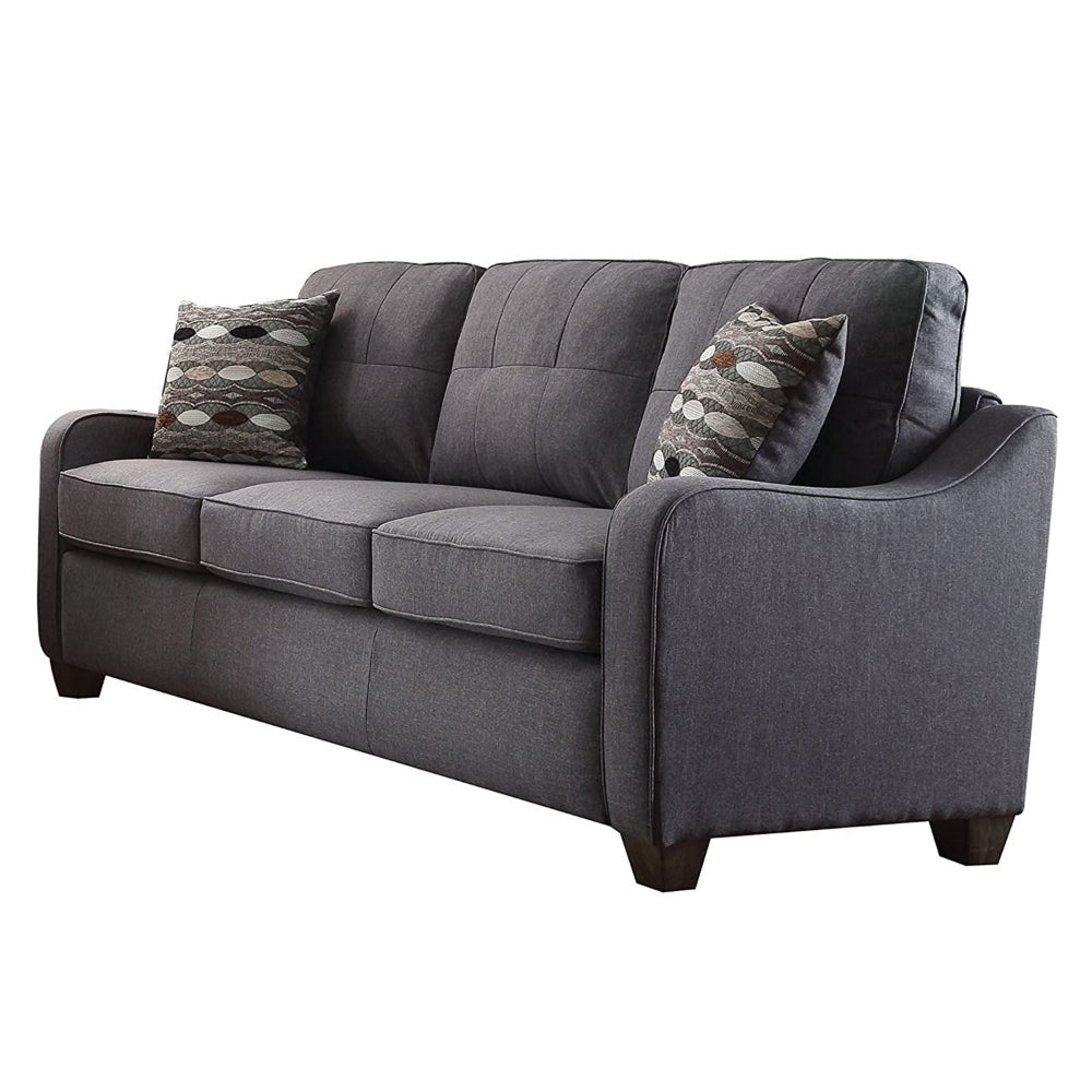 Contemporary Linen Upholstered Wooden Sofa with Two Pillows Gray AMF-53790