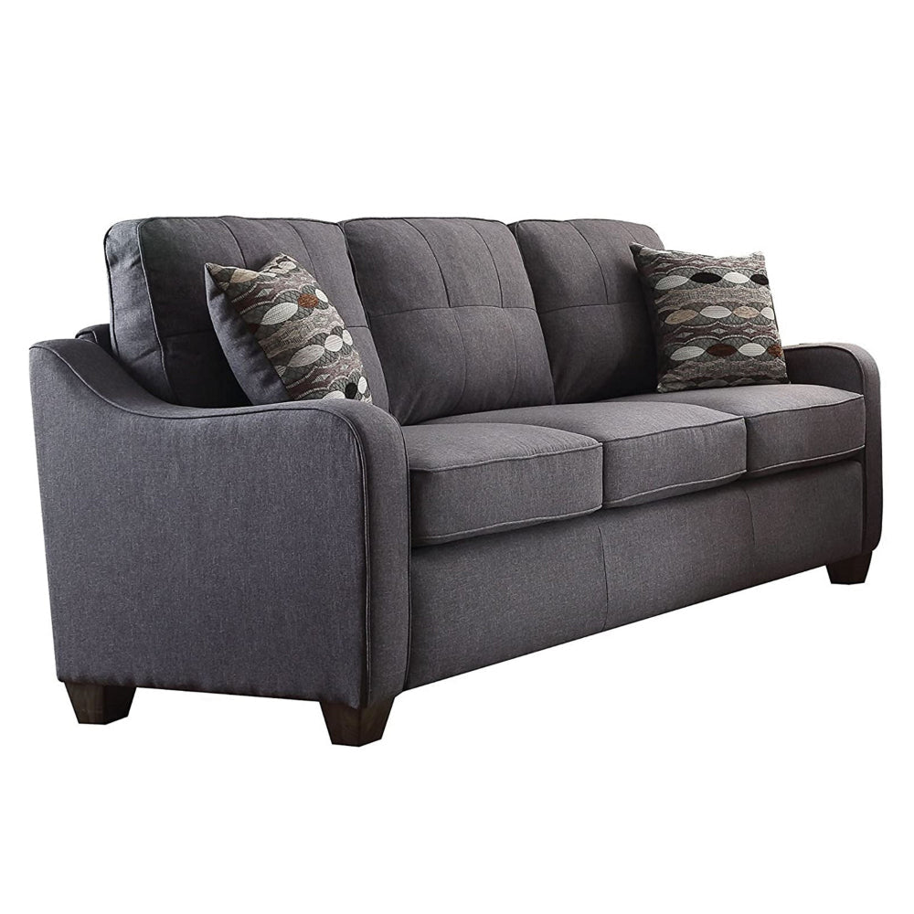 Contemporary Linen Upholstered Wooden Sofa with Two Pillows Gray AMF-53790