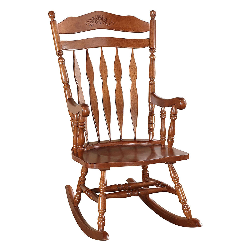 Wooden Rocking Chair with Armrests and Spindle Details, Brown By Casagear Home