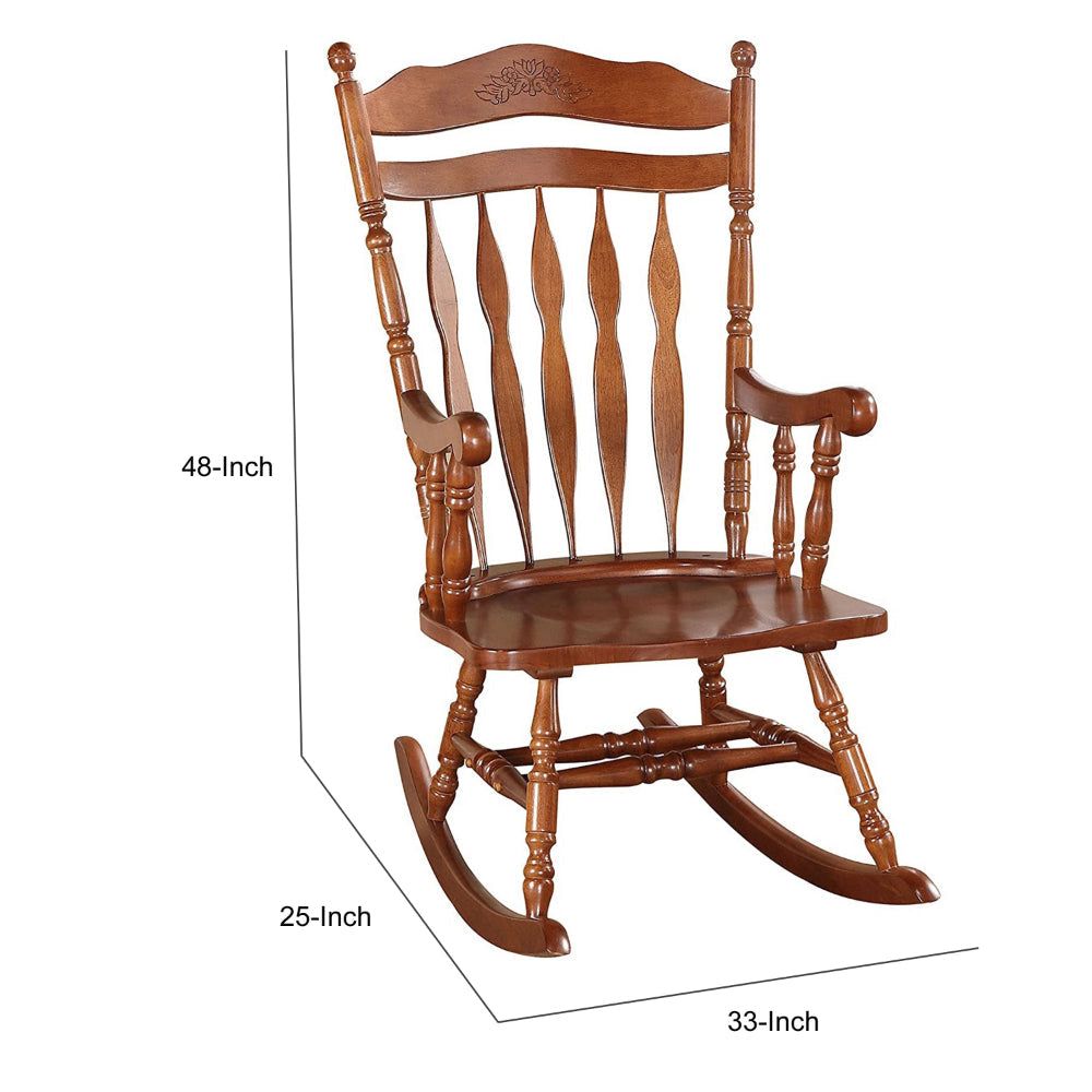 Wooden Rocking Chair with Armrests and Spindle Details Brown By Casagear Home AMF-59209