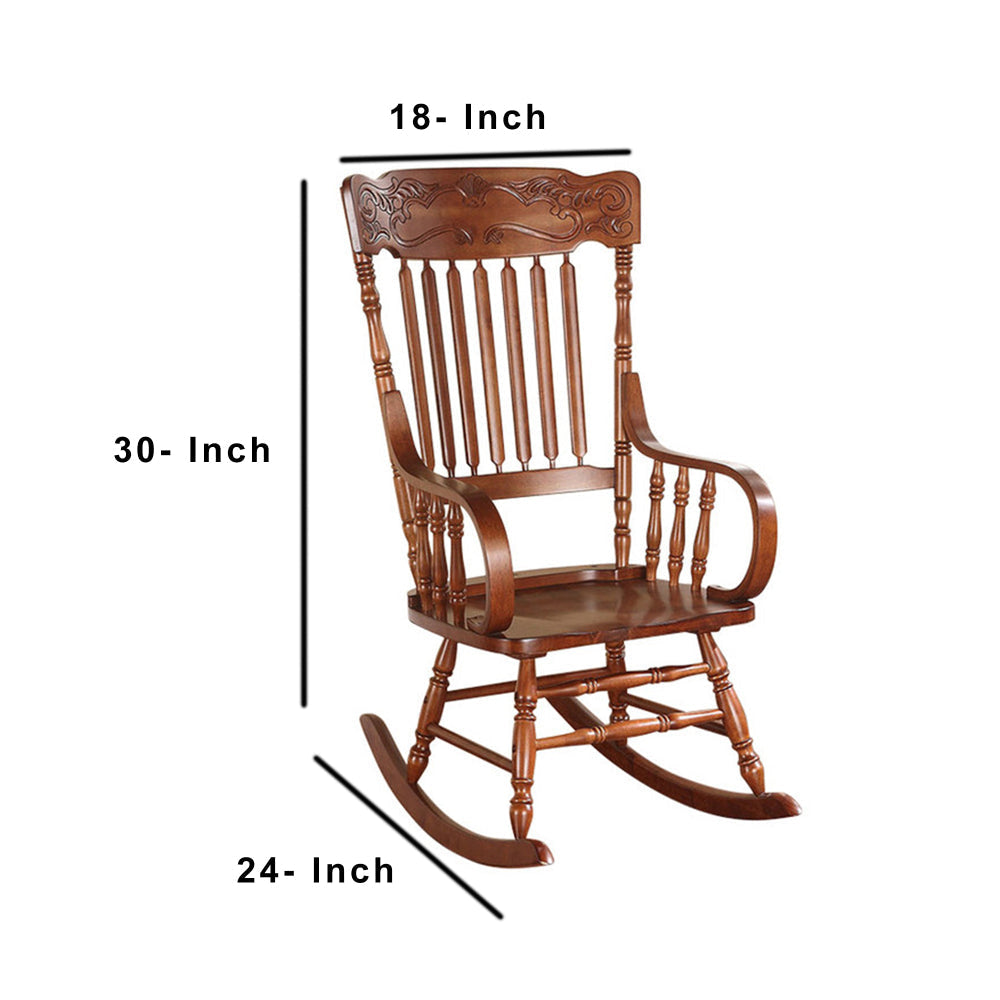 11 Inch Seat Height Wood Kids Rocking Chair Spindle Accents Tobacco Brown-ACME AMF-59218