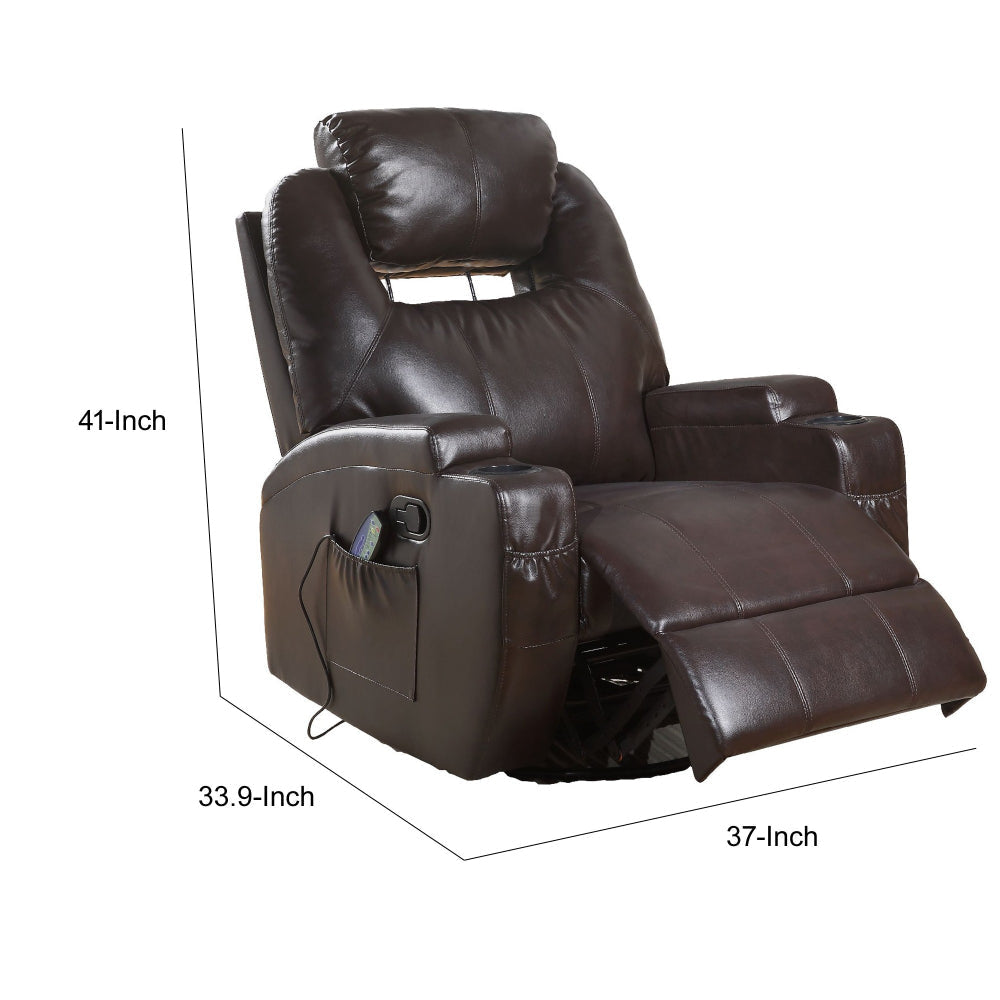 Contemporary Polyurethane Upholstered Metal Rocker Recliner with Swivel Brown AMF-59278