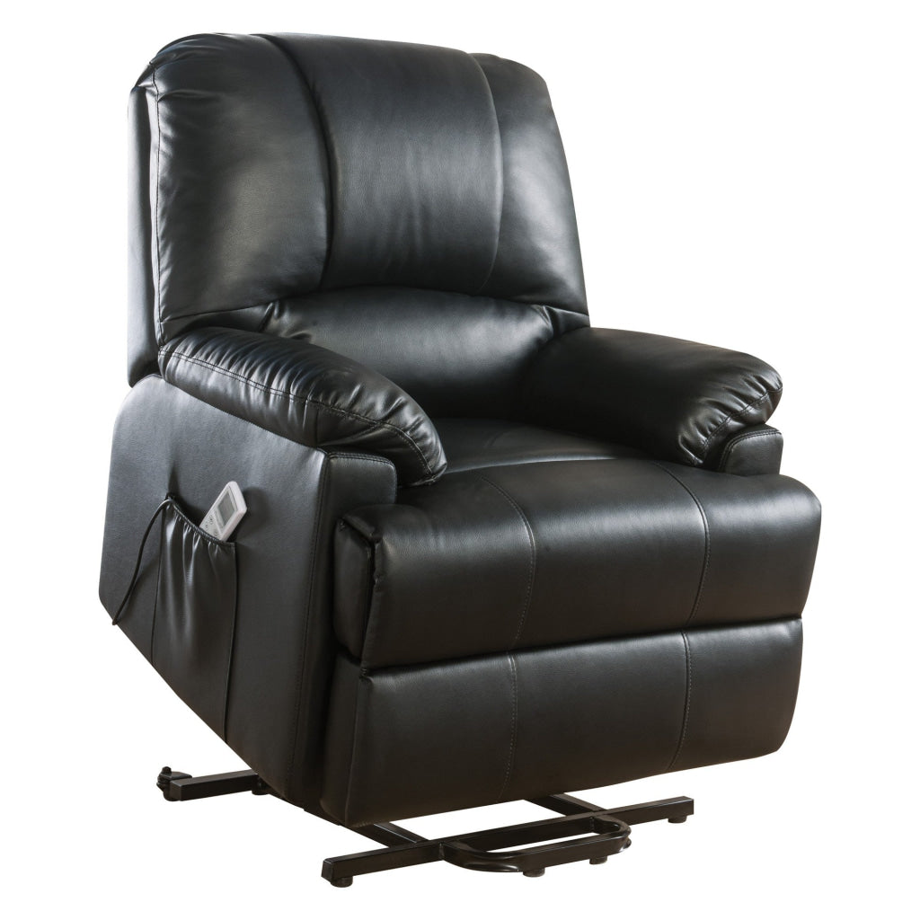 Contemporary Polyurethane Upholstered Metal Recliner with Power Lift Black AMF-59285