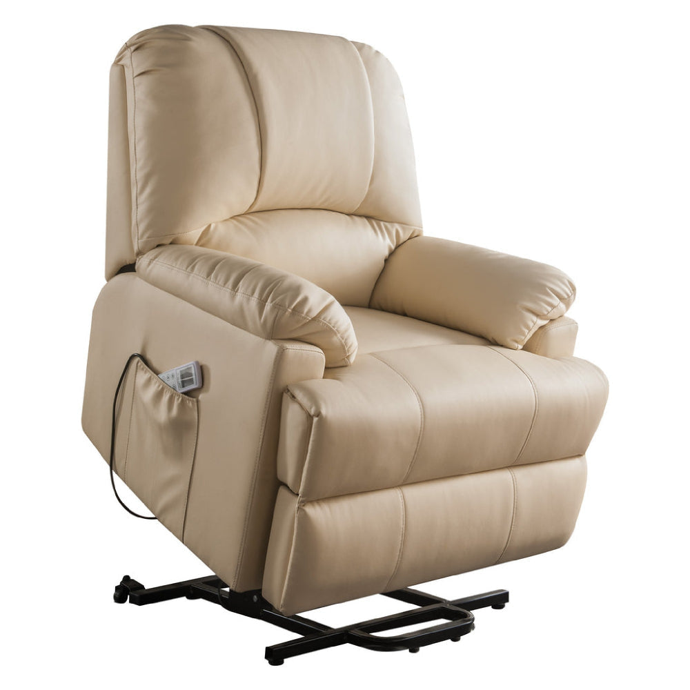 Contemporary Polyurethane Upholstered Metal Recliner with Power Lift Beige AMF-59286