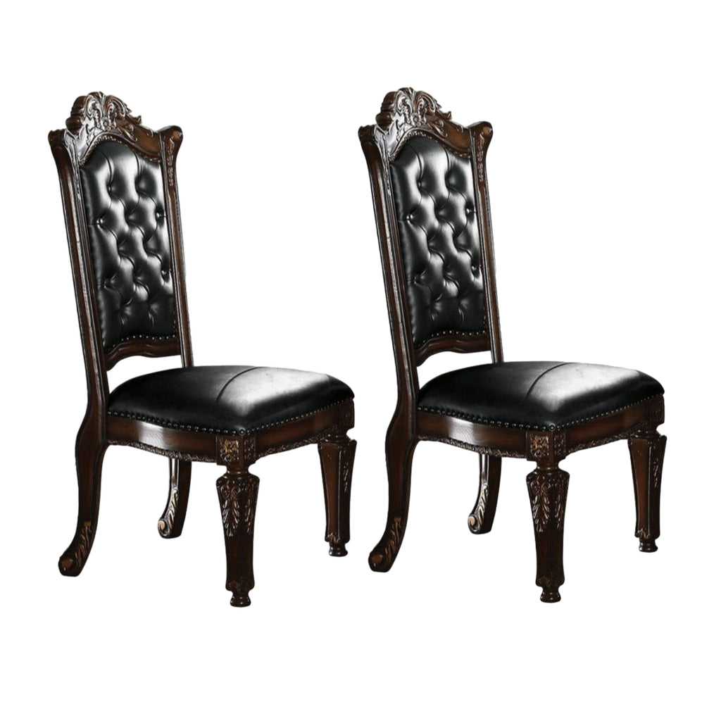 27 Inch Dining Side Chair Vegan Faux Leather Set of 2 Brown AMF-62004