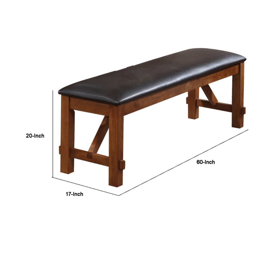 Leatherette Rectangular Shaped Bench with Block Legs Black and Brown AMF-70004