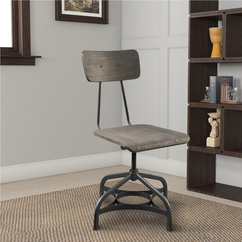 Metal Adjustable Side Chairs with Wooden Swivelling Seats and Open Backrest Gray Set of Two - 70277 AMF-70277