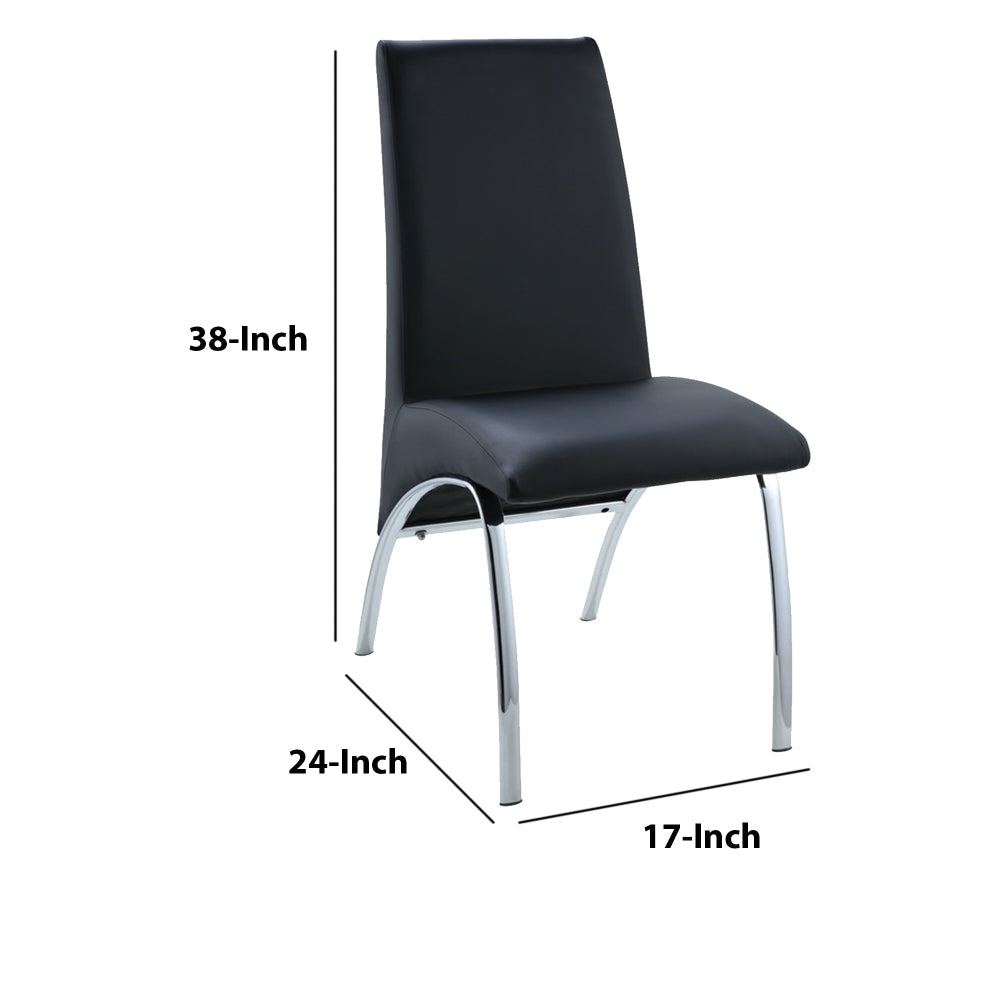 Leatherette Upholstered Side Chairs with Metal Base, Black and Silver, Set of Two - 71112