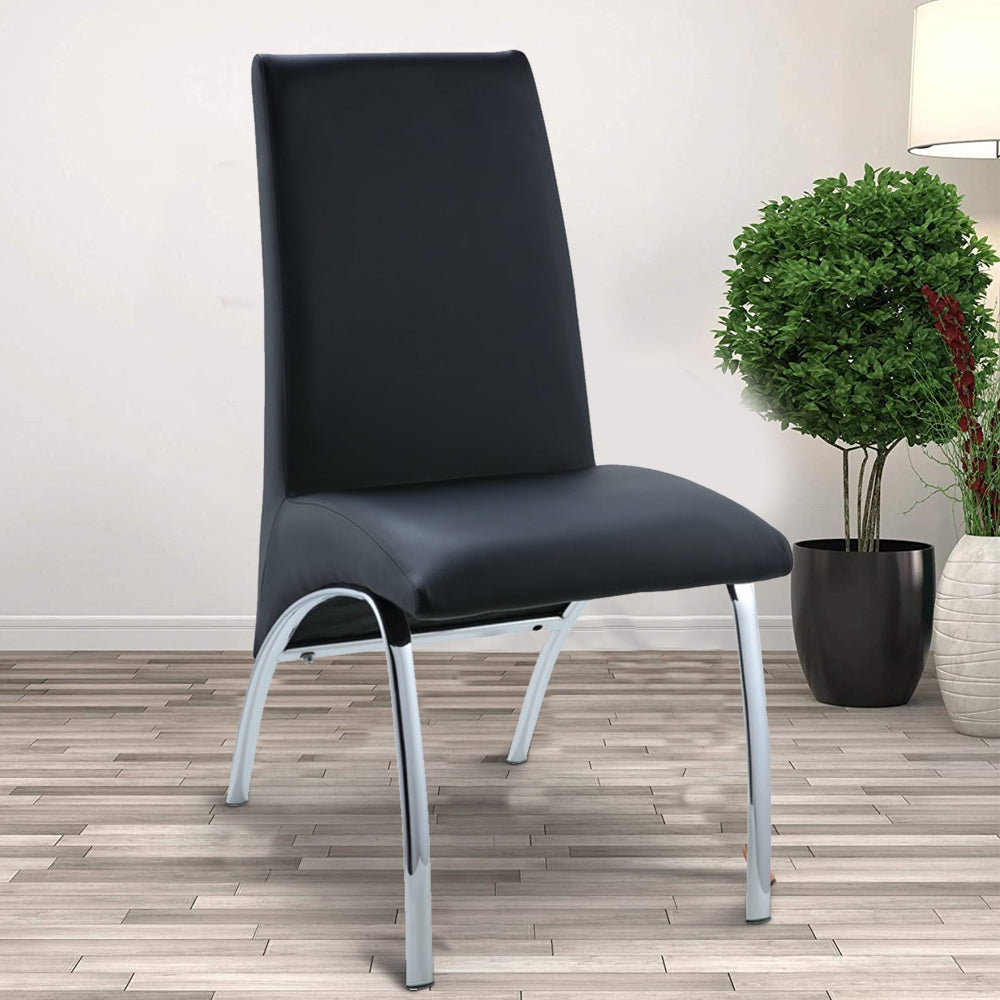 Leatherette Upholstered Side Chairs with Metal Base, Black and Silver, Set of Two - 71112