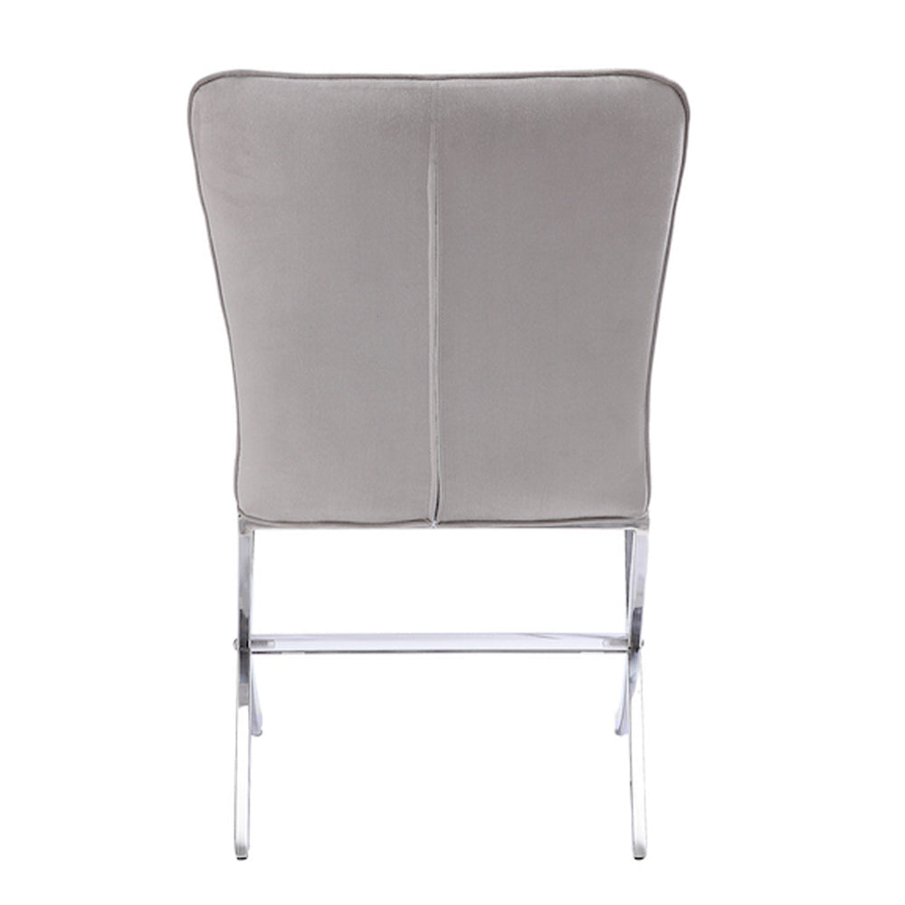 Velvet Upholstered Metal Side Chair with X Style Base Light Gray and Silver Set of Two - 71182 AMF-71182