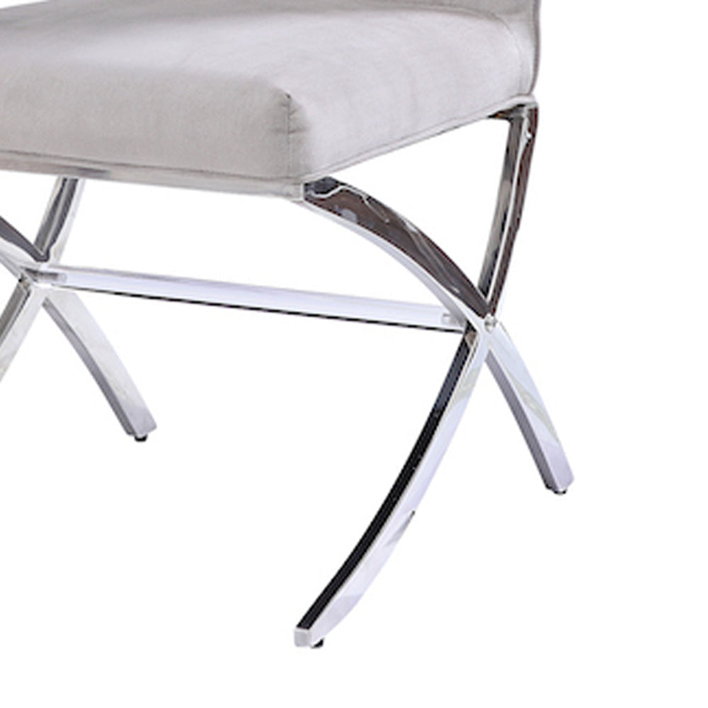 Velvet Upholstered Metal Side Chair with X Style Base Light Gray and Silver Set of Two - 71182 AMF-71182