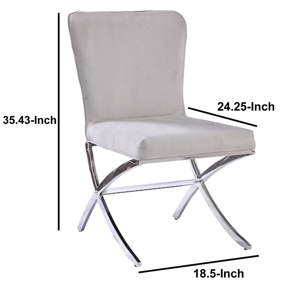 Velvet Upholstered Metal Side Chair with X Style Base Light Gray and Silver Set of Two - 71182 AMF-71182