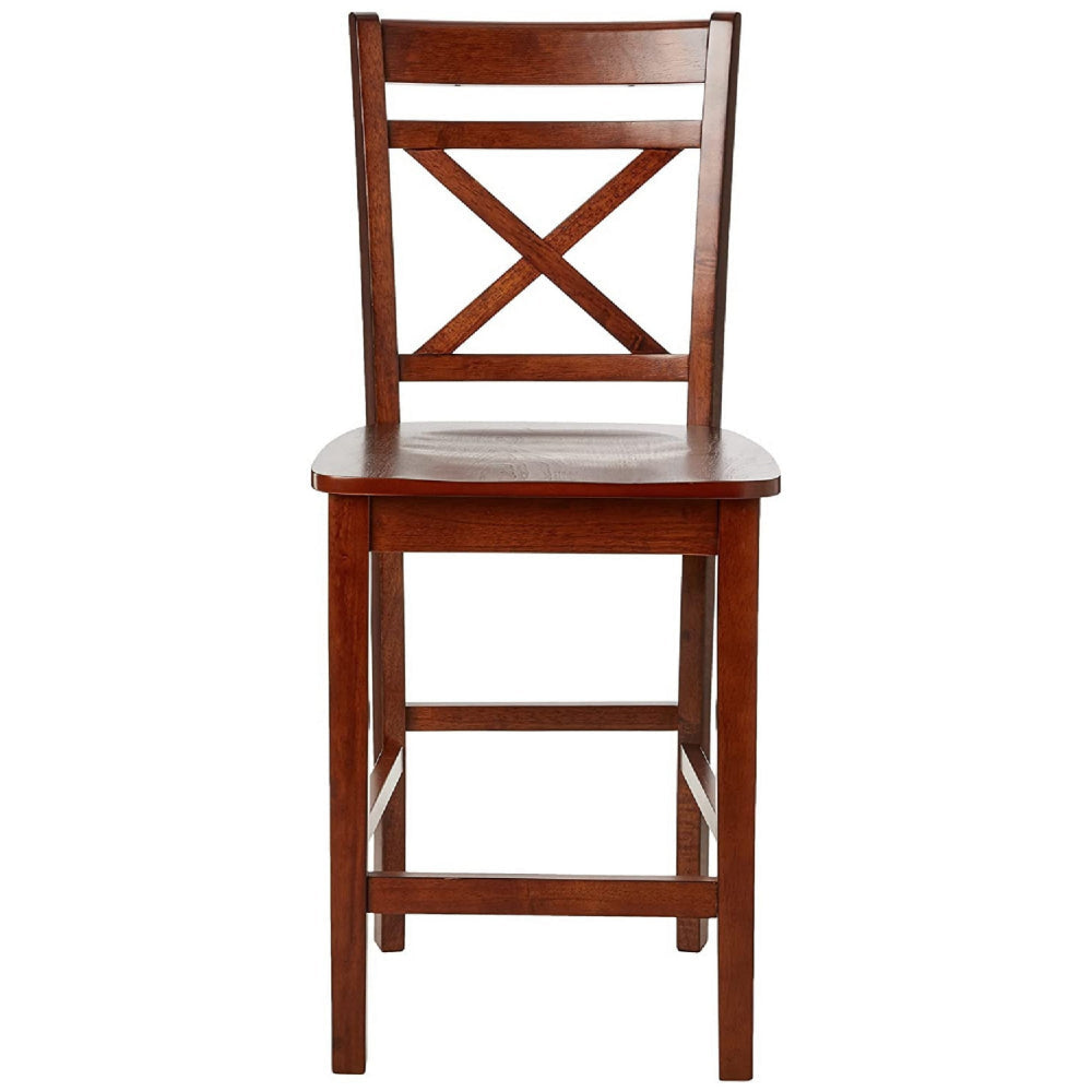 Wooden Counter Height Chair with Cross Back Set of 2 Cherry Brown - 72537 AMF-72537