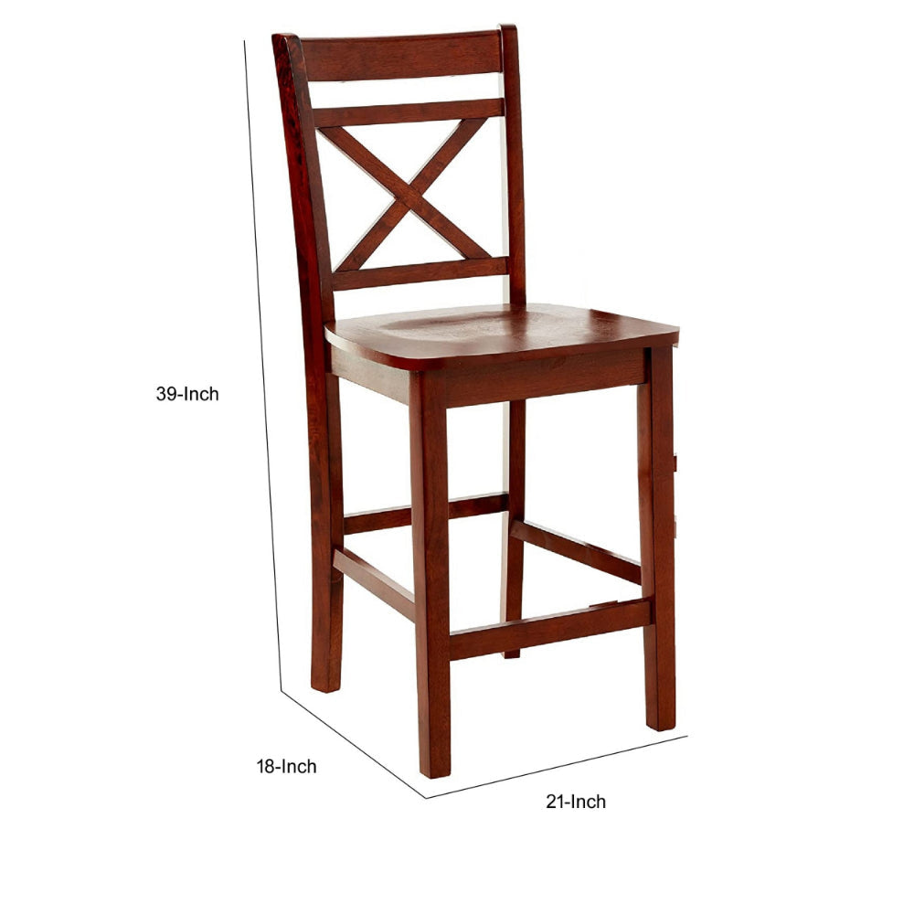 Wooden Counter Height Chair with Cross Back Set of 2 Cherry Brown - 72537 AMF-72537