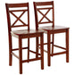 Wooden Counter Height Chair with Cross Back, Set of 2, Cherry Brown - 72537