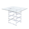 Mirror Top Counter Height Table With Metal Architectural Base, Chrome & Clear By Casagear Home