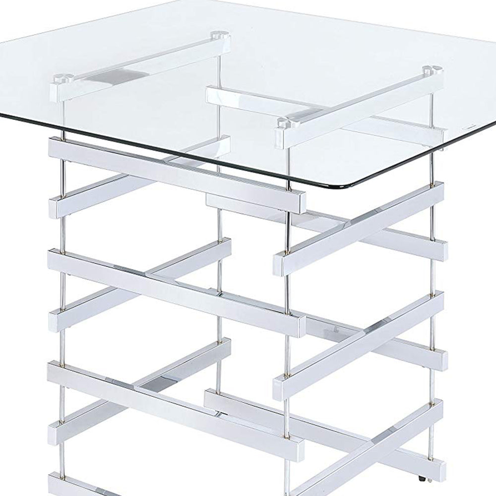 Mirror Top Counter Height Table With Metal Architectural Base Chrome & Clear By Casagear Home AMF-72590