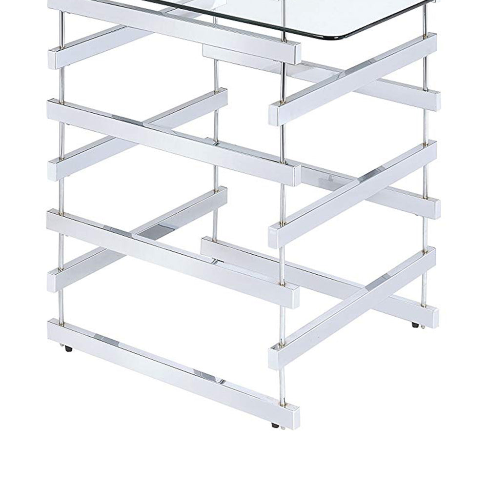 Mirror Top Counter Height Table With Metal Architectural Base Chrome & Clear By Casagear Home AMF-72590