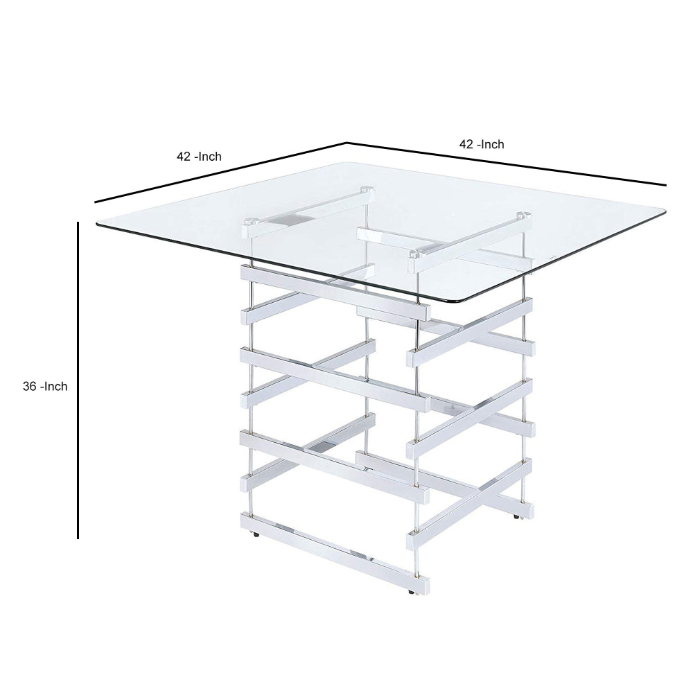 Mirror Top Counter Height Table With Metal Architectural Base Chrome & Clear By Casagear Home AMF-72590