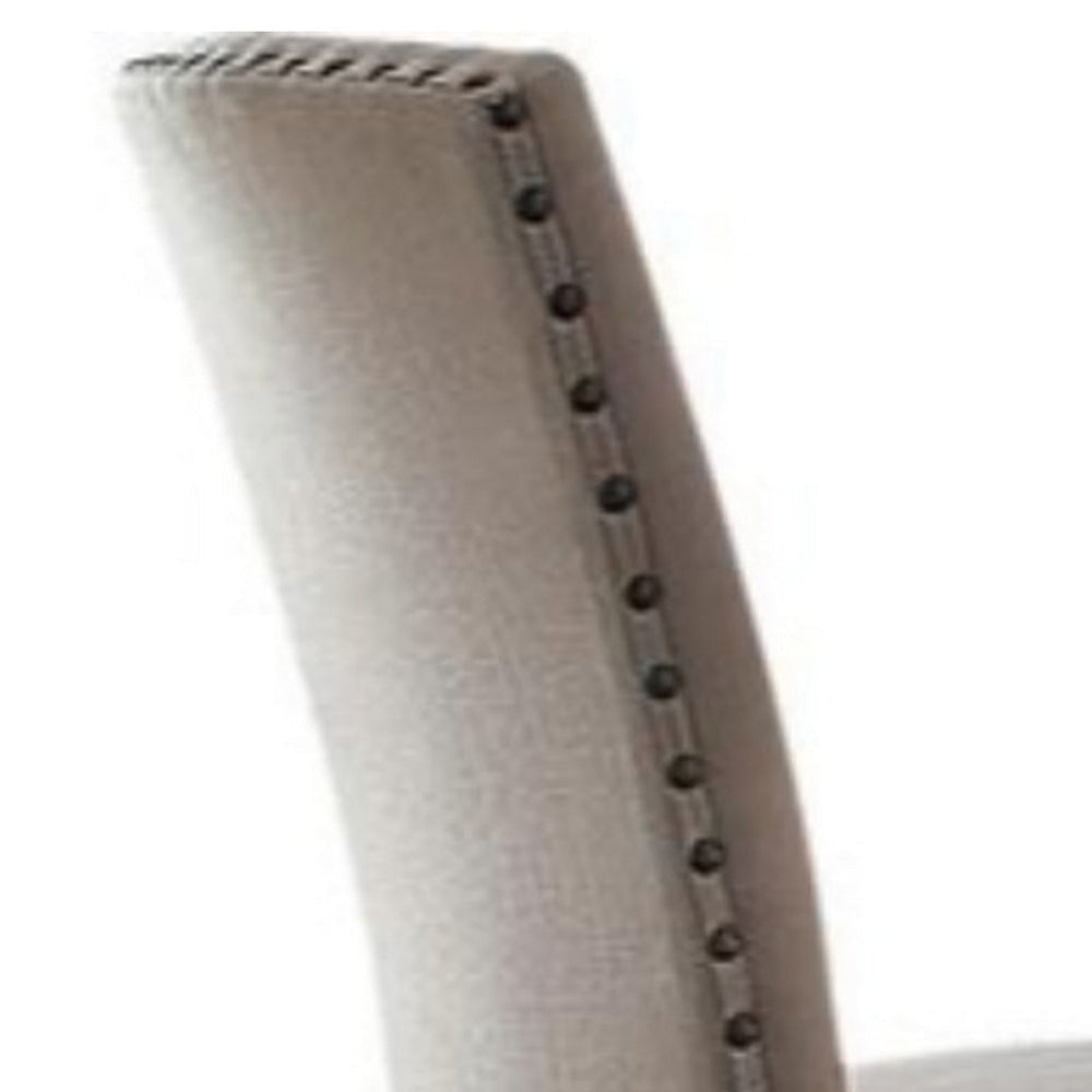 Nailhead Trim Fabric Upholstered Wooden Side Chair Set of 2 Beige and Brown - 72852 AMF-72852