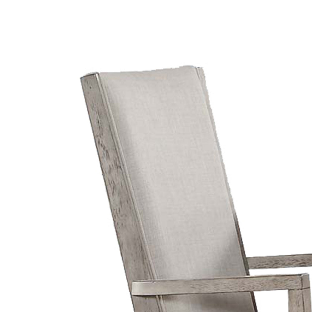 Wooden Arm Chairs with Fabric Padded Seat and High Backrest Gray Set of Two - 72863 By Casagear Home AMF-72863