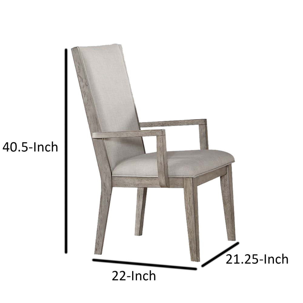 Wooden Arm Chairs with Fabric Padded Seat and High Backrest Gray Set of Two - 72863 By Casagear Home AMF-72863